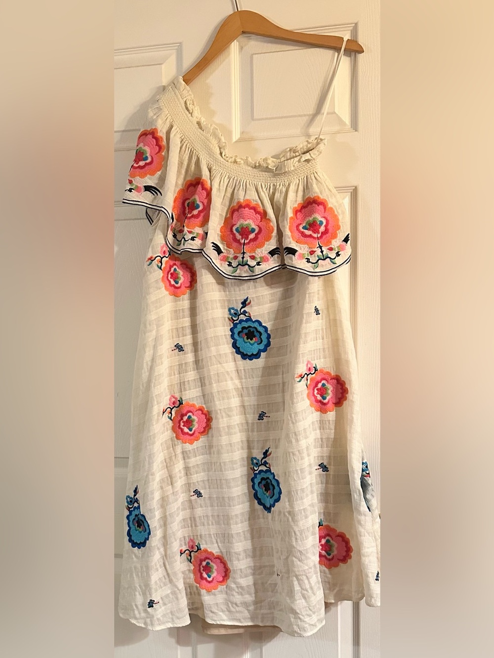 Plenty by Tracy Reese White Maxi Dress with Pink & Blue Floral Embroidery